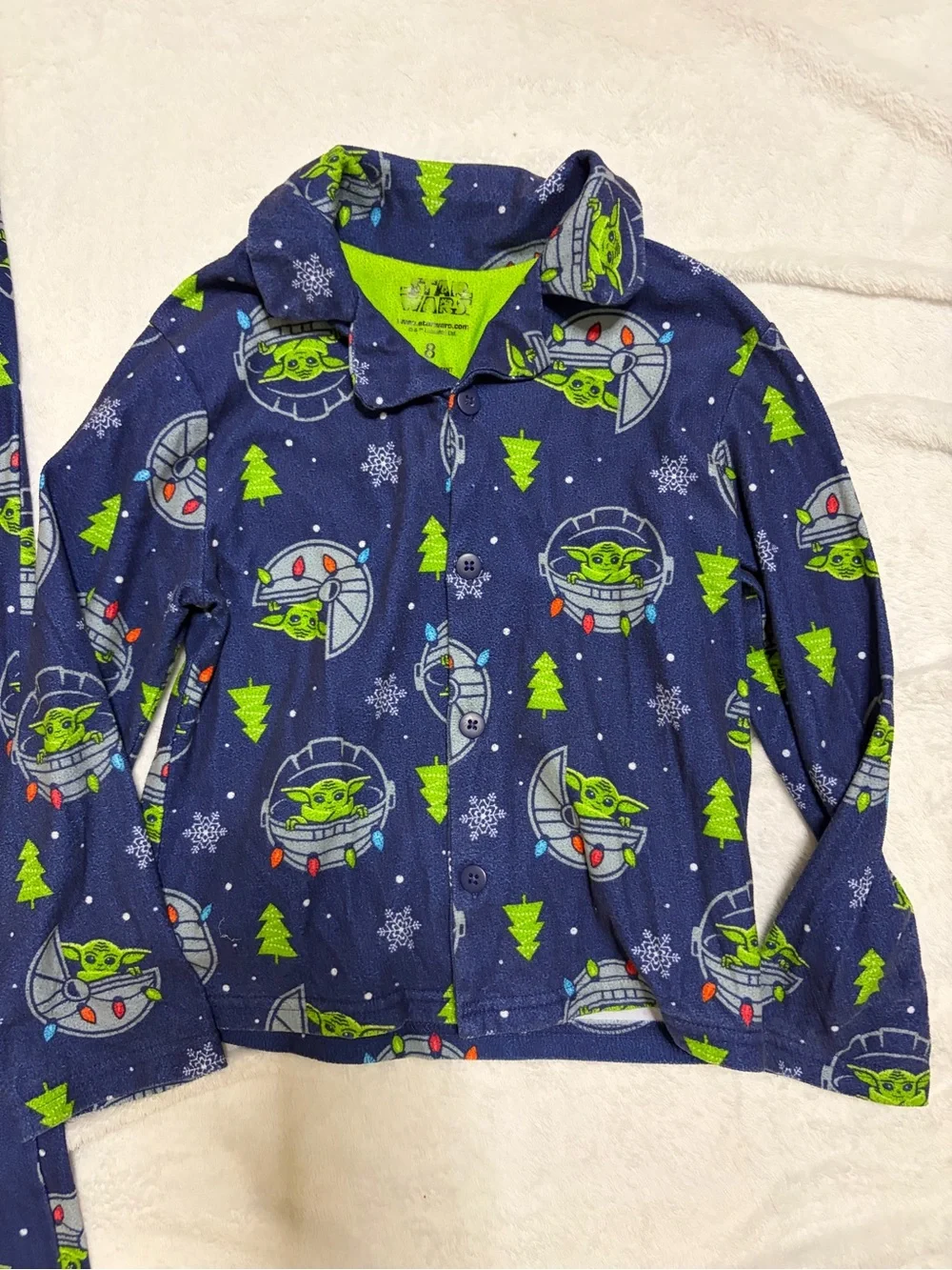 Kids Baby Yoda Holiday Print Pajama Set